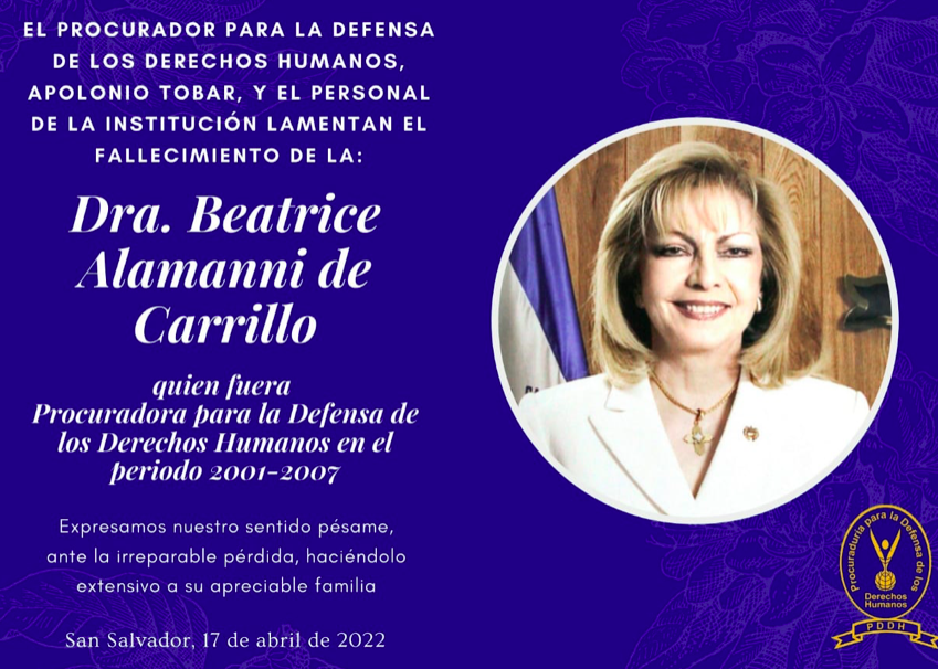 MUERE EX PROCURADORA DE DERECHOS HUMANOS BEATRICE ALAMANI DE